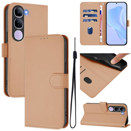Skin Feel Solid Color Leather Phone Case with Lanyard, For vivo V40 Lite 5G IDN