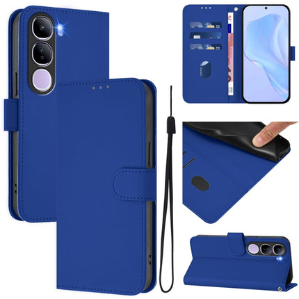 Skin Feel Solid Color Leather Phone Case with Lanyard, For vivo V40 Lite 5G IDN