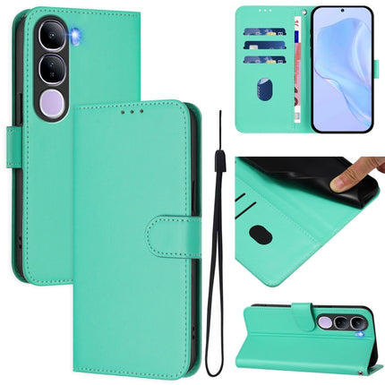 Skin Feel Solid Color Leather Phone Case with Lanyard, For vivo V40 Lite 5G IDN