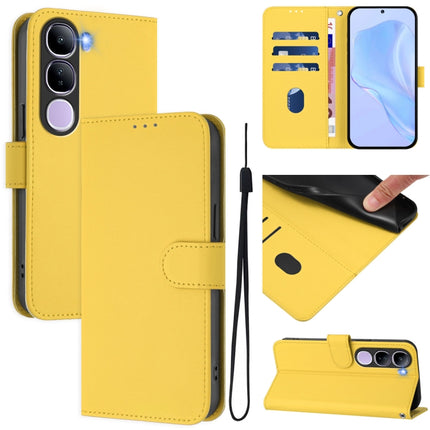 Skin Feel Solid Color Leather Phone Case with Lanyard, For vivo V40 Lite 5G IDN