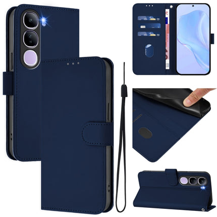 Skin Feel Solid Color Leather Phone Case with Lanyard, For vivo V40 Lite 5G IDN