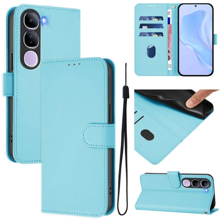 Skin Feel Solid Color Leather Phone Case with Lanyard, For vivo V40 Lite 5G IDN