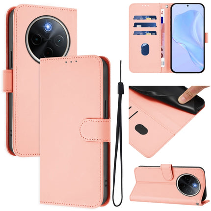 Skin Feel Solid Color Leather Phone Case with Lanyard, For vivo Y300 Pro