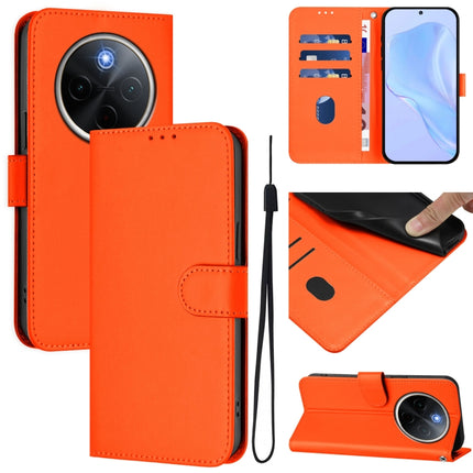 Skin Feel Solid Color Leather Phone Case with Lanyard, For vivo Y300 Pro