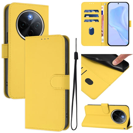 Skin Feel Solid Color Leather Phone Case with Lanyard, For vivo Y300 Pro