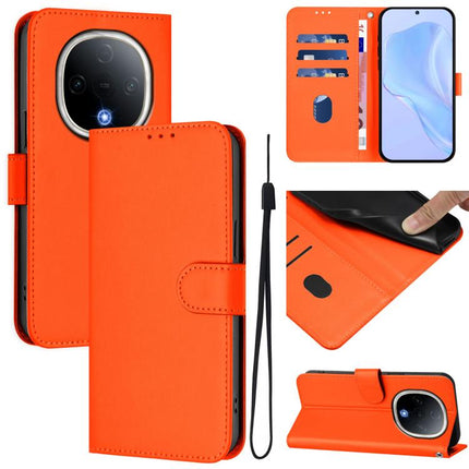 Skin Feel Solid Color Leather Phone Case with Lanyard, For vivo Y300