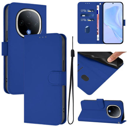 Skin Feel Solid Color Leather Phone Case with Lanyard, For vivo Y300
