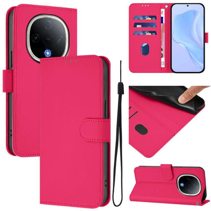 Skin Feel Solid Color Leather Phone Case with Lanyard, For vivo Y300