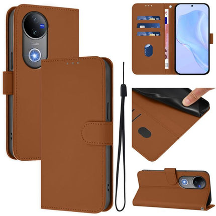 Skin Feel Solid Color Leather Phone Case with Lanyard, For vivo V50 Global
