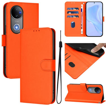 Skin Feel Solid Color Leather Phone Case with Lanyard, For vivo V50 Global