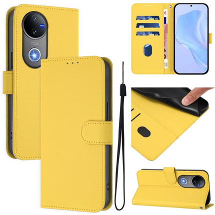 Skin Feel Solid Color Leather Phone Case with Lanyard, For vivo V50 Global