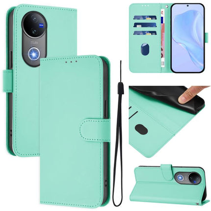 Skin Feel Solid Color Leather Phone Case with Lanyard, For vivo V50 Global