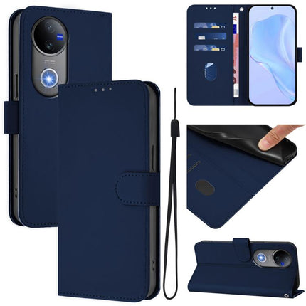 Skin Feel Solid Color Leather Phone Case with Lanyard, For vivo V50 Global