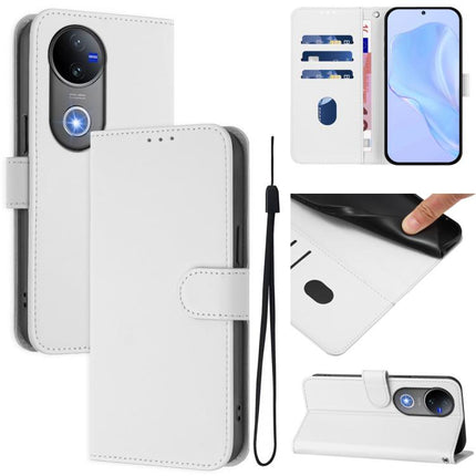 Skin Feel Solid Color Leather Phone Case with Lanyard, For vivo V50 Global