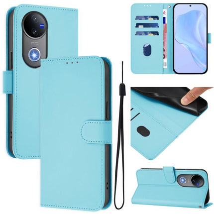 Skin Feel Solid Color Leather Phone Case with Lanyard, For vivo V50 Global