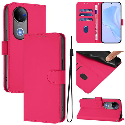 Skin Feel Solid Color Leather Phone Case with Lanyard, For vivo V50 Global