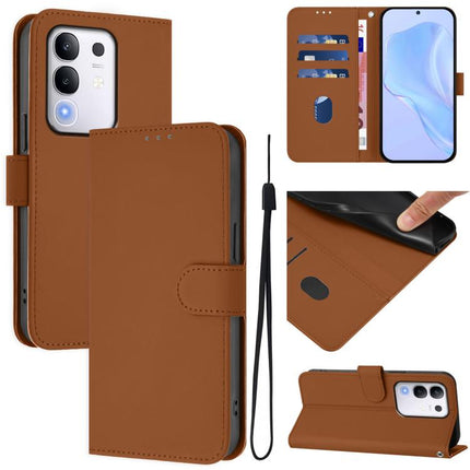 Skin Feel Solid Color Leather Phone Case with Lanyard, For vivo Y29 4G Global