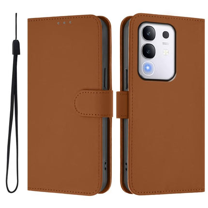 Skin Feel Solid Color Leather Phone Case with Lanyard, For vivo Y29 4G Global
