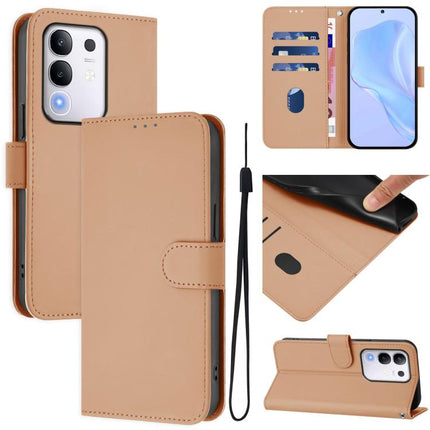 Skin Feel Solid Color Leather Phone Case with Lanyard, For vivo Y29 4G Global