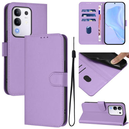 Skin Feel Solid Color Leather Phone Case with Lanyard, For vivo Y29 4G Global