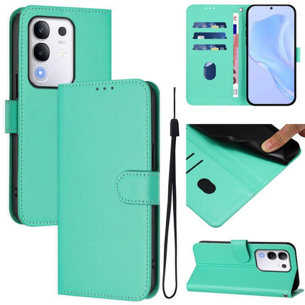 Skin Feel Solid Color Leather Phone Case with Lanyard, For vivo Y29 4G Global
