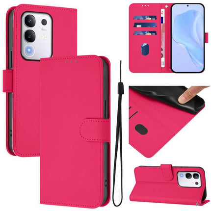 Skin Feel Solid Color Leather Phone Case with Lanyard, For vivo Y29 4G Global