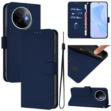 Skin Feel Solid Color Leather Phone Case with Lanyard, For vivo Y39 5G Global