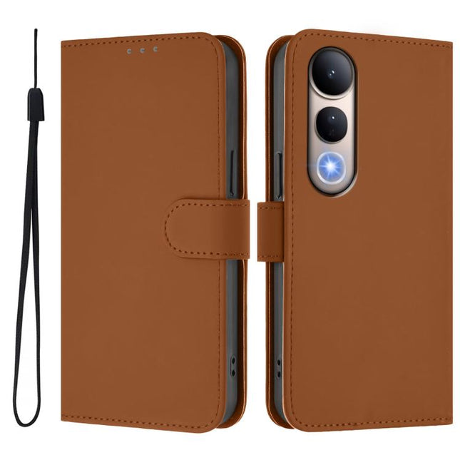 Skin Feel Solid Color Leather Phone Case with Lanyard, For vivo V50 Lite 5G