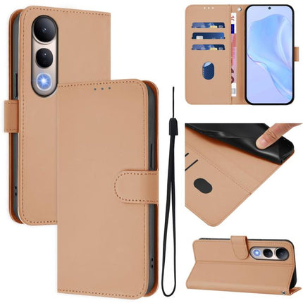 Skin Feel Solid Color Leather Phone Case with Lanyard, For vivo V50 Lite 5G