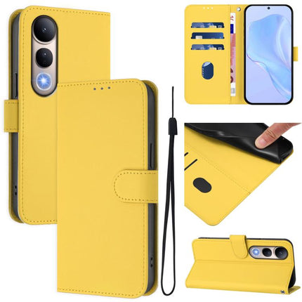 Skin Feel Solid Color Leather Phone Case with Lanyard, For vivo V50 Lite 5G