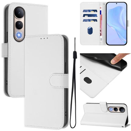 Skin Feel Solid Color Leather Phone Case with Lanyard, For vivo V50 Lite 5G