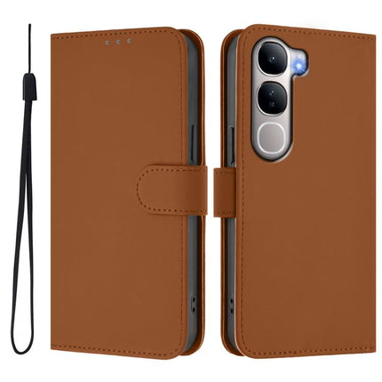 Skin Feel Solid Color Leather Phone Case with Lanyard, For vivo Y31 5G Global
