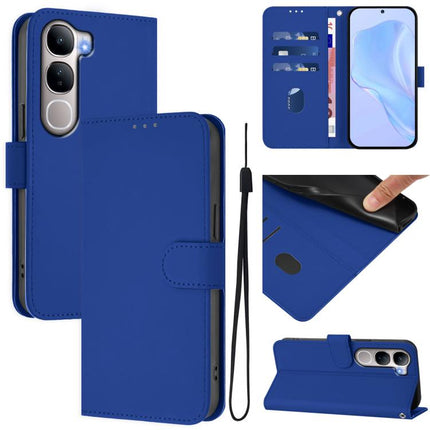 Skin Feel Solid Color Leather Phone Case with Lanyard, For vivo Y31 5G Global