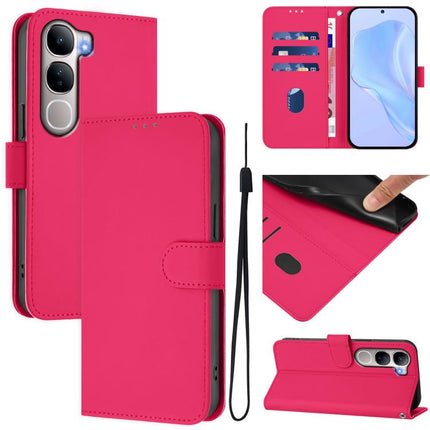 Skin Feel Solid Color Leather Phone Case with Lanyard, For vivo Y31 5G Global