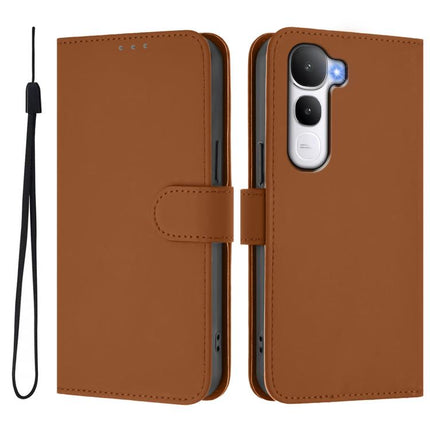 Skin Feel Solid Color Leather Phone Case with Lanyard, For vivo Y400 4G