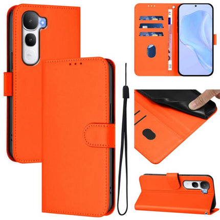 Skin Feel Solid Color Leather Phone Case with Lanyard, For vivo Y400 4G