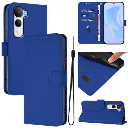 Skin Feel Solid Color Leather Phone Case with Lanyard, For vivo Y400 4G