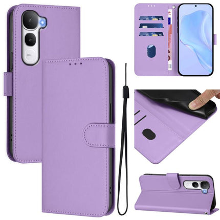 Skin Feel Solid Color Leather Phone Case with Lanyard, For vivo Y400 4G