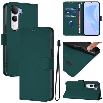 Skin Feel Solid Color Leather Phone Case with Lanyard, For vivo Y400 4G