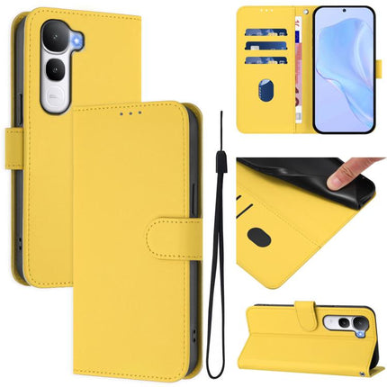 Skin Feel Solid Color Leather Phone Case with Lanyard, For vivo Y400 4G