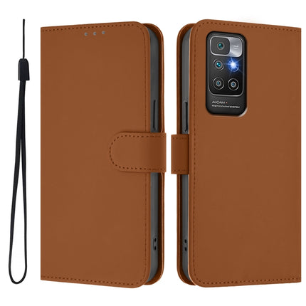 Skin Feel Solid Color Leather Phone Case with Lanyard, For Redmi 10 4G 2021 Global