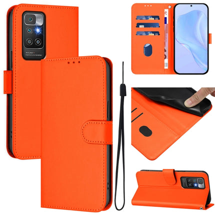 Skin Feel Solid Color Leather Phone Case with Lanyard, For Redmi 10 4G 2021 Global