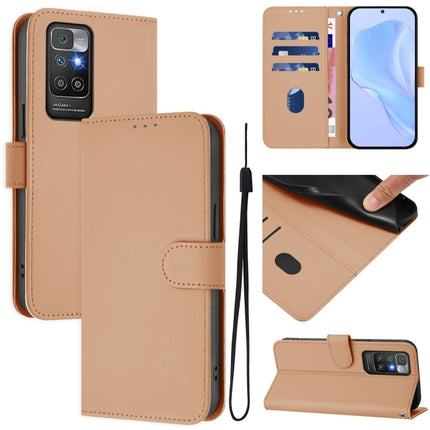 Skin Feel Solid Color Leather Phone Case with Lanyard, For Redmi 10 4G 2021 Global