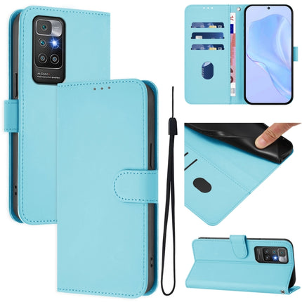 Skin Feel Solid Color Leather Phone Case with Lanyard, For Redmi 10 4G 2021 Global