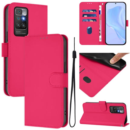 Skin Feel Solid Color Leather Phone Case with Lanyard, For Redmi 10 4G 2021 Global