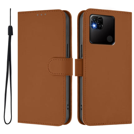 Skin Feel Solid Color Leather Phone Case with Lanyard, For Redmi 10A