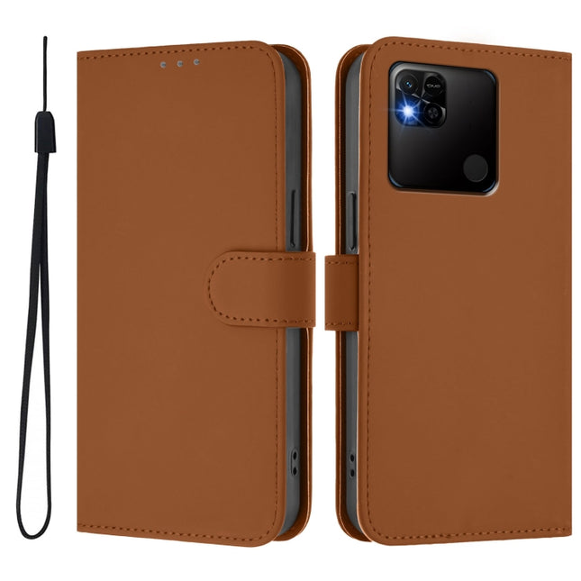 Skin Feel Solid Color Leather Phone Case with Lanyard, For Redmi 10A