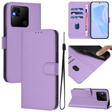 Skin Feel Solid Color Leather Phone Case with Lanyard, For Redmi 10A