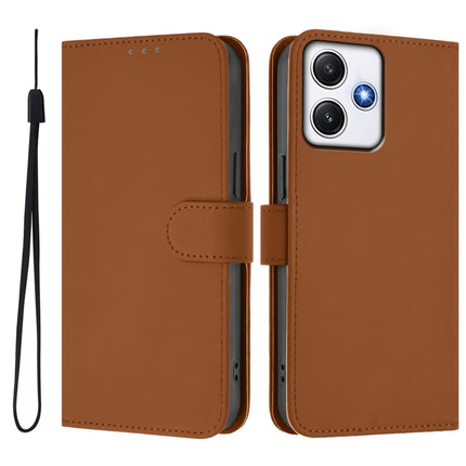 Skin Feel Solid Color Leather Phone Case with Lanyard, For Redmi 12 4G Global / Note 12R