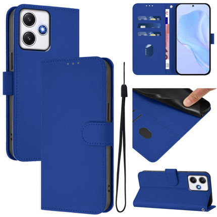 Skin Feel Solid Color Leather Phone Case with Lanyard, For Redmi 12 4G Global / Note 12R
